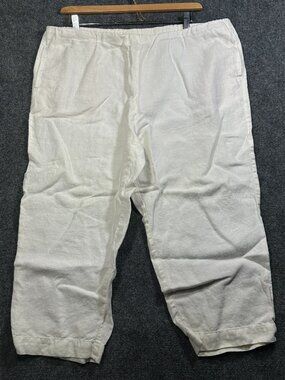 J Jill Pants Womens XL Love Linen Ivory Flat Front Pull On Elastic Waist Pockets